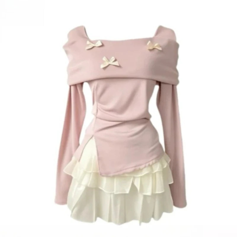 Top Henley de manga corta + Minifalda de volantes superpuestos