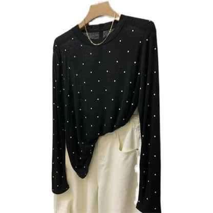 Minimalist round Neck Polka Dot Long Sleeve T-shirt