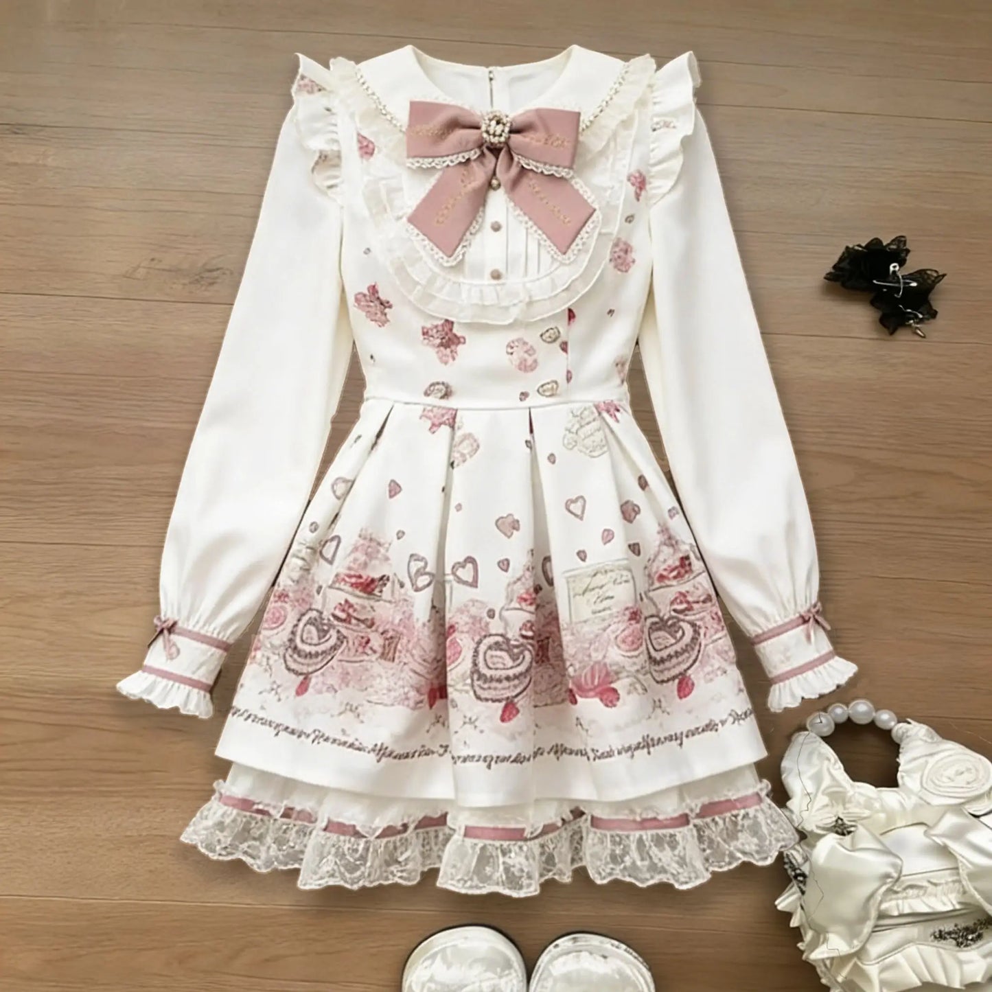 Conjunto de Cárdigan Tejido con Lazo y Minifalda Escocesa con Volantes