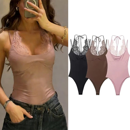 Mono de encaje de color liso para mujer, mono de una pieza para mujer, mono de mujer de cintura media con pantalones cortos