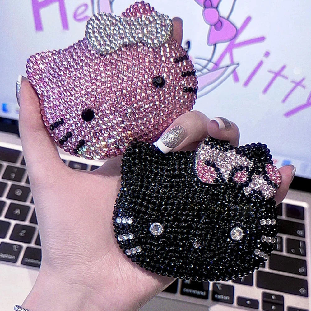 Shiny Sticking Diamond Makeup Cartoon Lovely Mini Mirrors And Comb