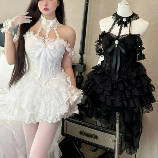 Bow Lace Halter Neck Mini Dress