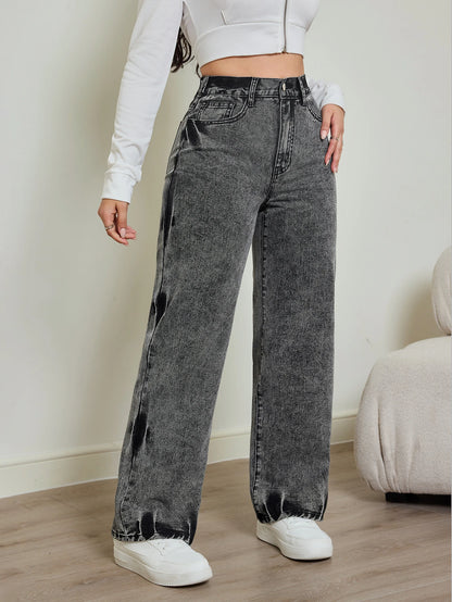 Contrast High Waist Straight Jeans