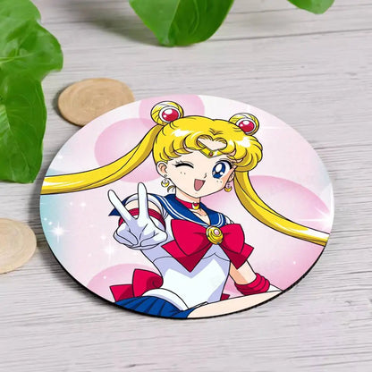 S-Sailor M-Moon Girl Anime Themed Wooden Coaster