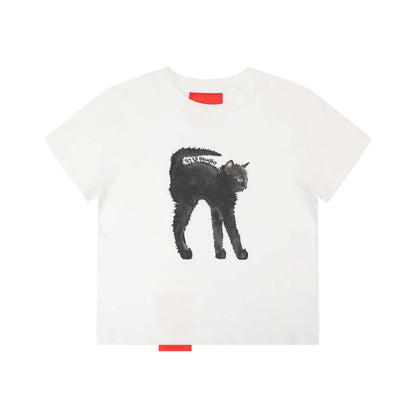 [REコンテナ]Camiseta coreana de moda Y2k Crop Top con lindos estampados de gatos, camiseta Kawaii de manga corta para mujer, camisetas ajustadas