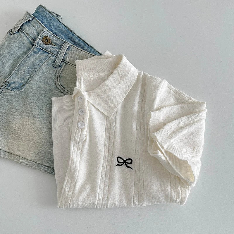 Camiseta Polo de Manga Corta de Punto con Lazo