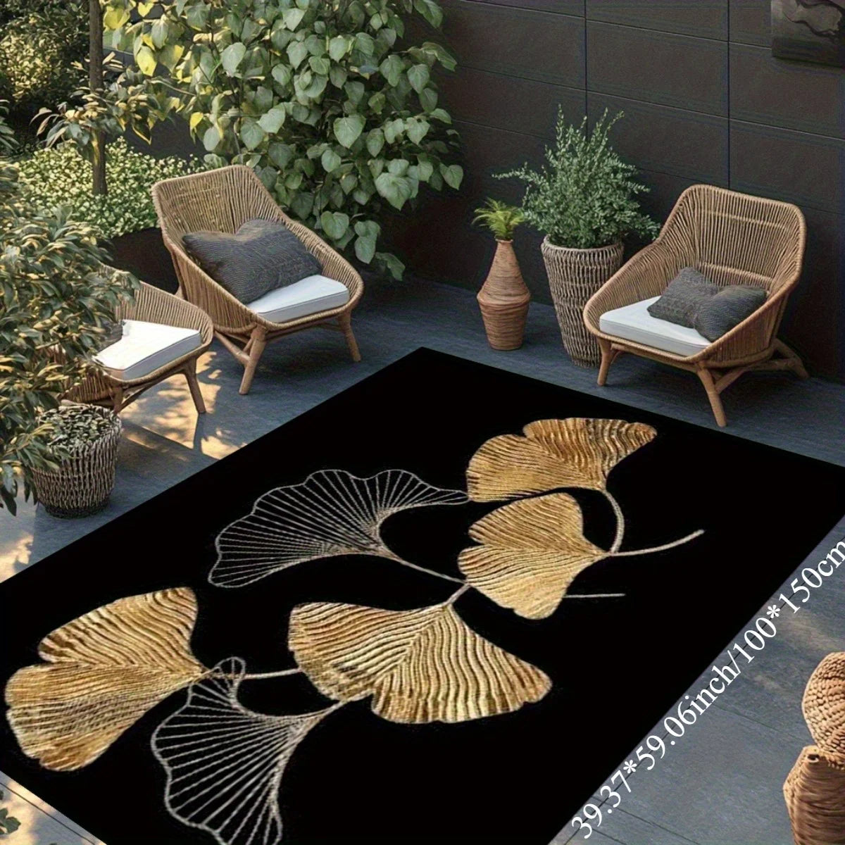 Alfombra de Franela Estampada con Hojas de Ginkgo