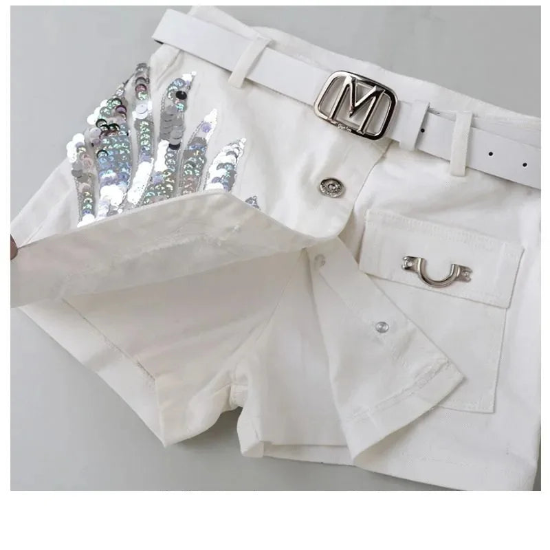 Sequin Denim Short Skirt