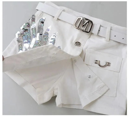 Sequin Denim Short Skirt