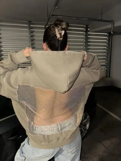 Back hollow Mesh Hoodie