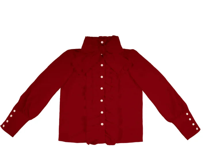 Conjunto de camisa a cuadros de manga larga con lazo y falda de cintura alta