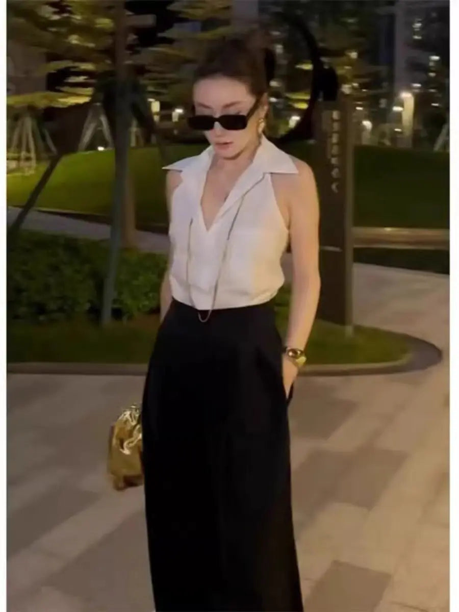 Camisas de verano sexys sin mangas para mujer 2024, top sin mangas con cuello y bolsillos de color liso, blusas informales para mujer, camisa elegante corta para mujer