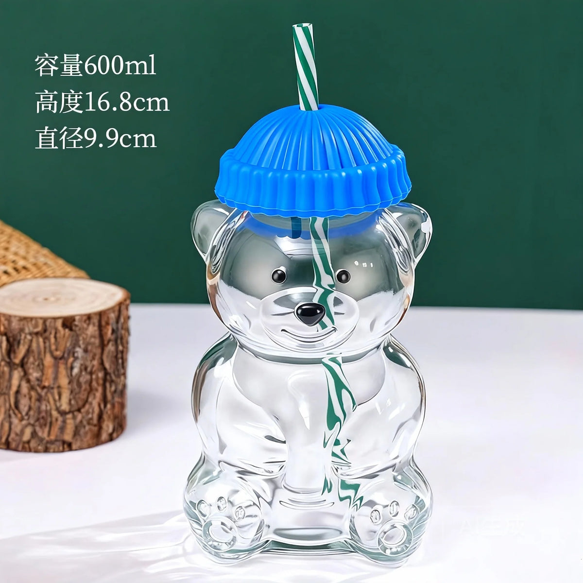 Bear Shape Glass Cup With Straw