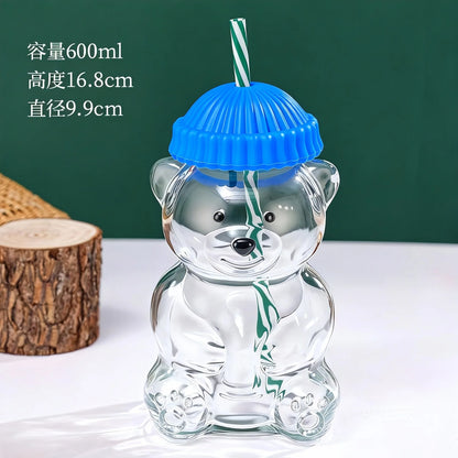 Bear Shape Glass Cup With Straw