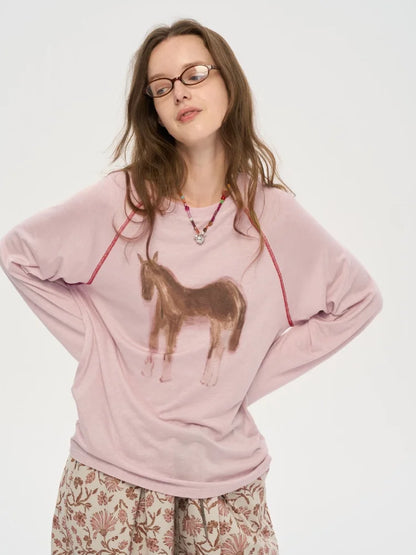 Horse Print Pink Long Sleeve Top