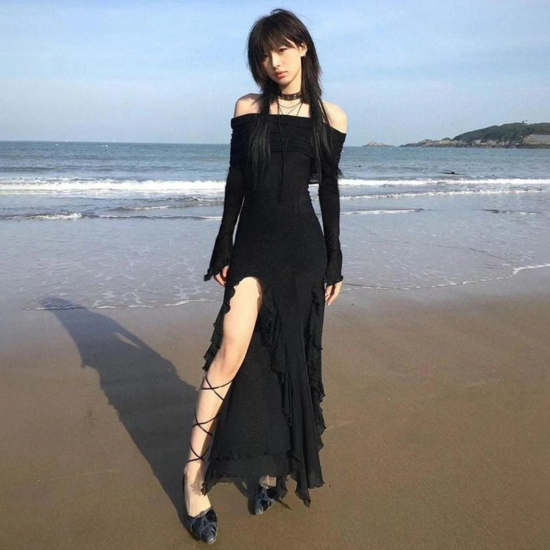 Irregular Split Ruffled Dress