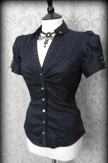 Short Sleeve Slim Fit Button Up Blouse