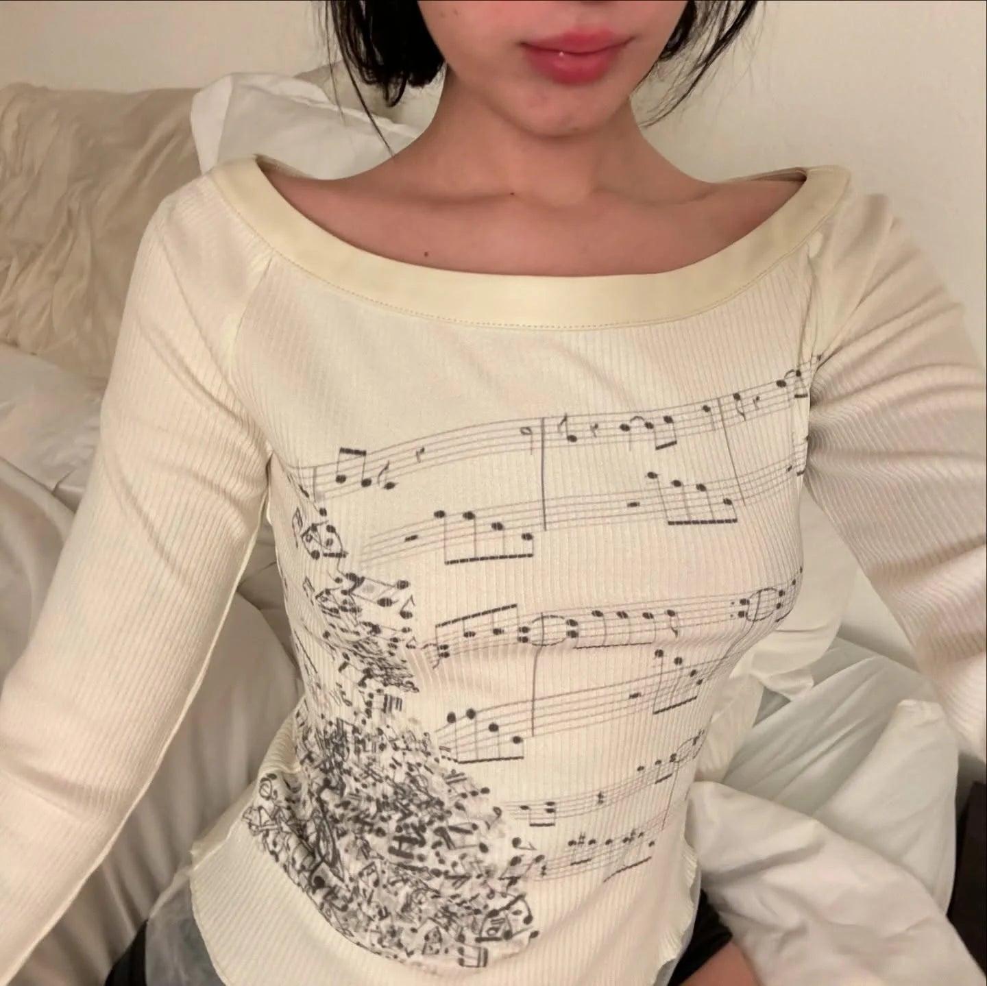 Ropa Urbana Mujer Grunge Punk Años 2000 Estampado Camisetas Blancas Manga Larga Ajustadas Bajo Con Volantes Tops Gráficos Lindos de Hadas