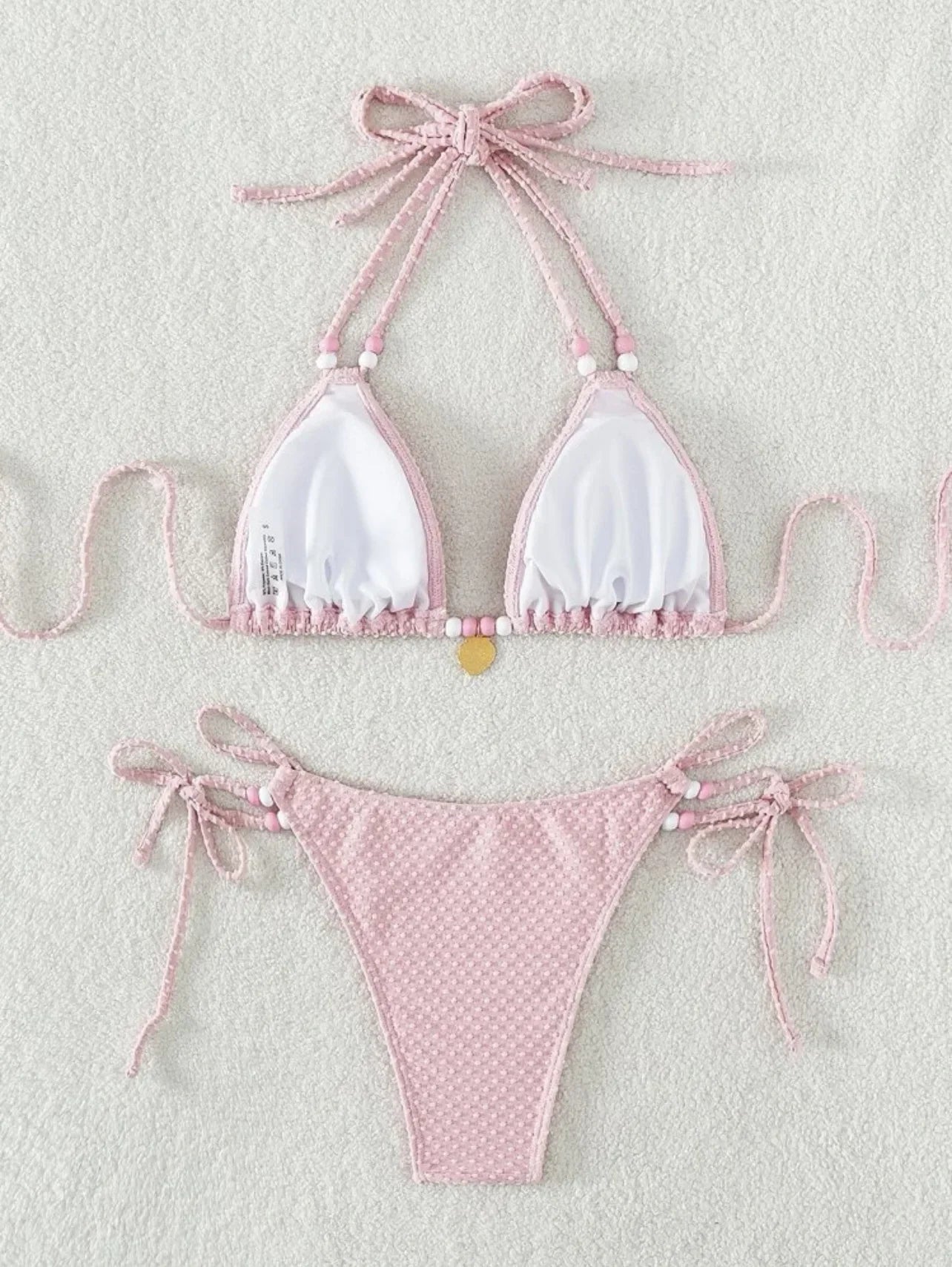 Micro bikini push up con tirantes de perlas