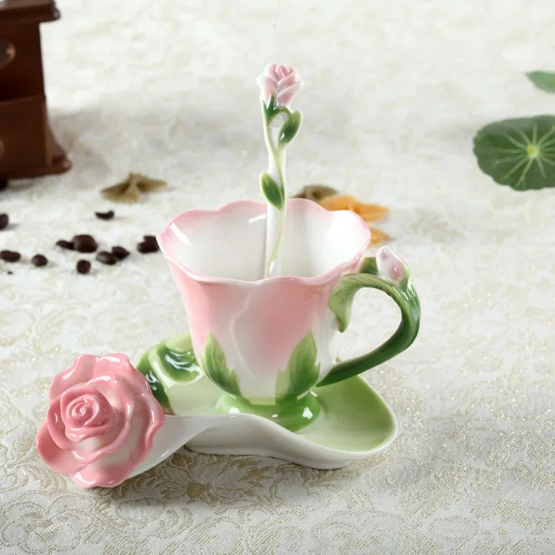 Embossed Ceramic Cup with Saucer