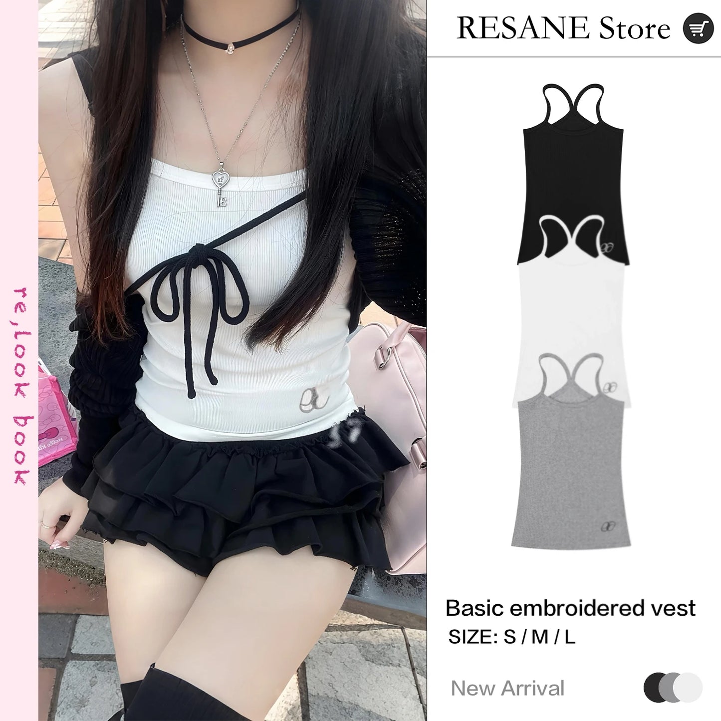 Letter embroidery Long Tank Top