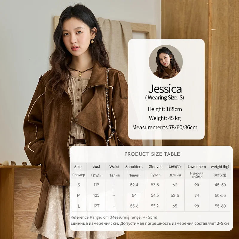 MISHOW Chaqueta Retro de Mujer 2025 Nueva Gabardina Corta Holgada de Gamuza Marrón con Cuello Vuelto y Abertura Ropa de Otoño para Mujer MXE48W0850