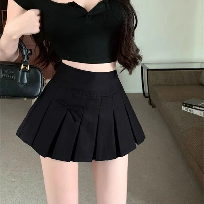 Bow Decor Pleated Mini Skirt