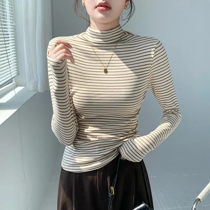 Stripe Long Sleeve Turtleneck Shirt