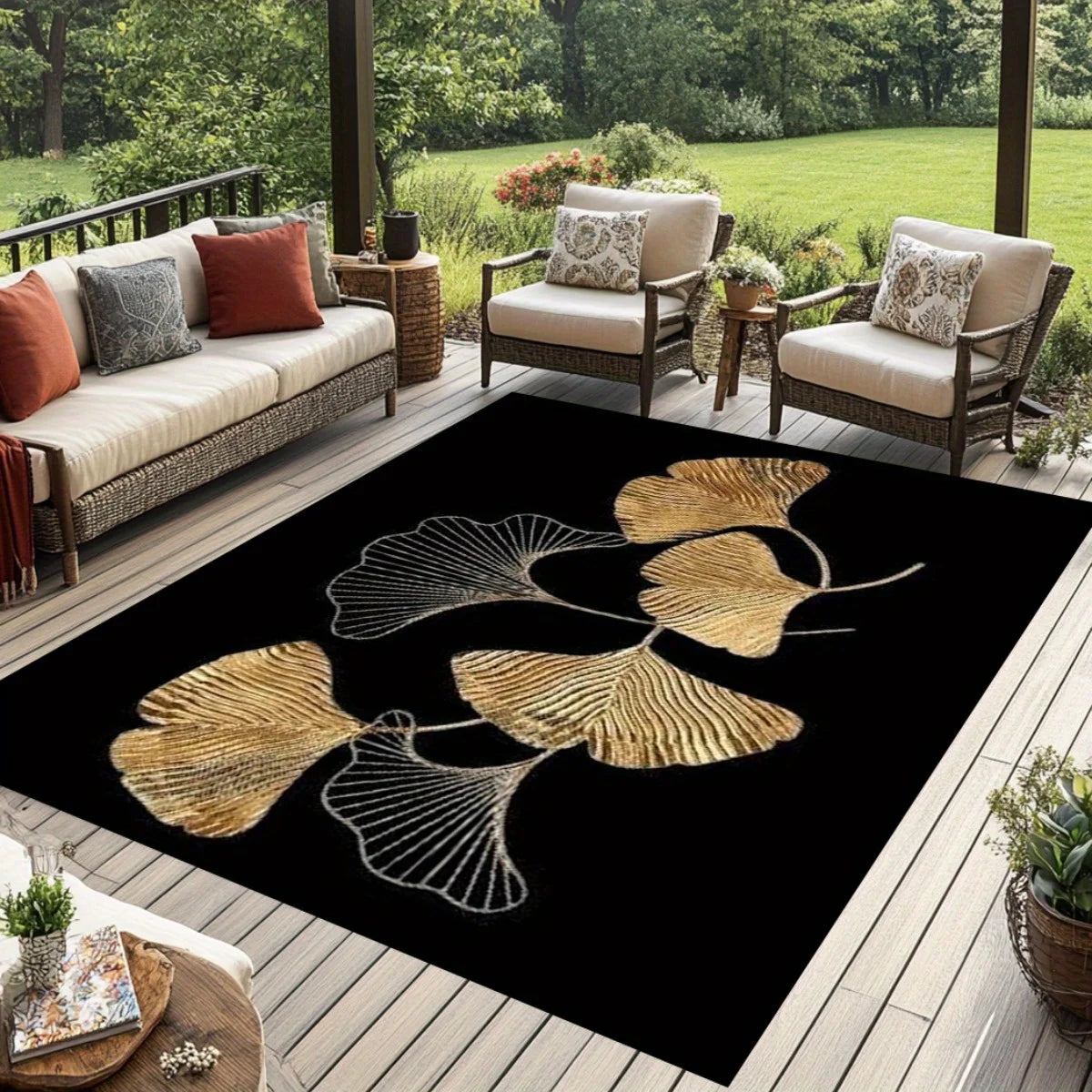 Alfombra de Franela Estampada con Hojas de Ginkgo