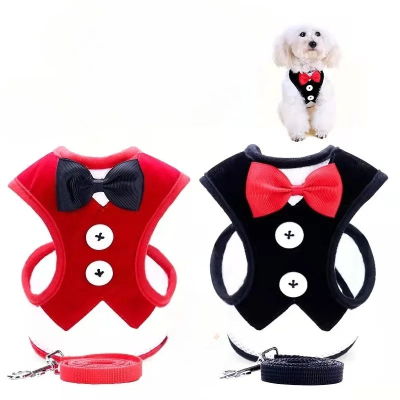 Adjustable Pet Harness with Bow Tie Leash Set