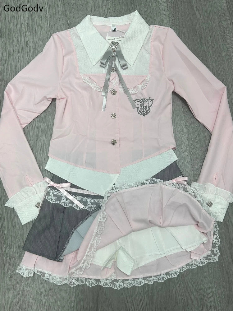 Top con lazo + Falda plisada de encaje