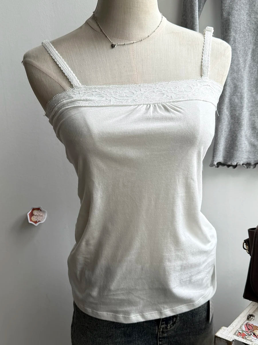 Sweet Lace Patchwork Slim Tank Top