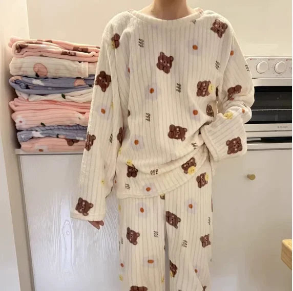 Conjunto de top tipo jersey con cuello redondo y pantalón de cintura elástica holgada a cuadros