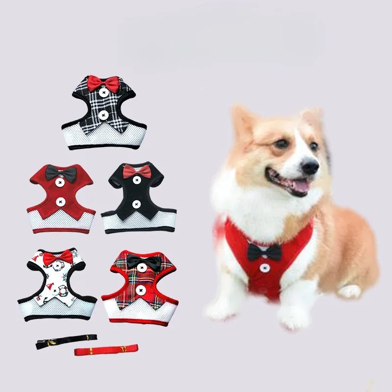 Adjustable Pet Harness with Bow Tie Leash Set