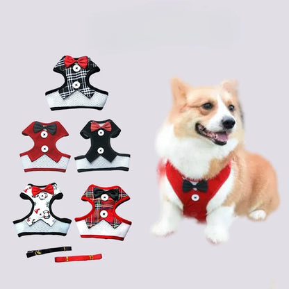 Adjustable Pet Harness with Bow Tie Leash Set