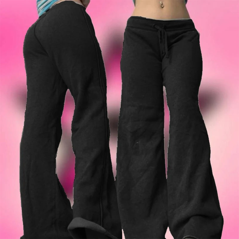 Pantalones de pernera ancha con estampado de letras blancas, nuevos de talle bajo, informales, versátiles, estilo Harajuku, ropa europea, estilo chica sexy y atrevida