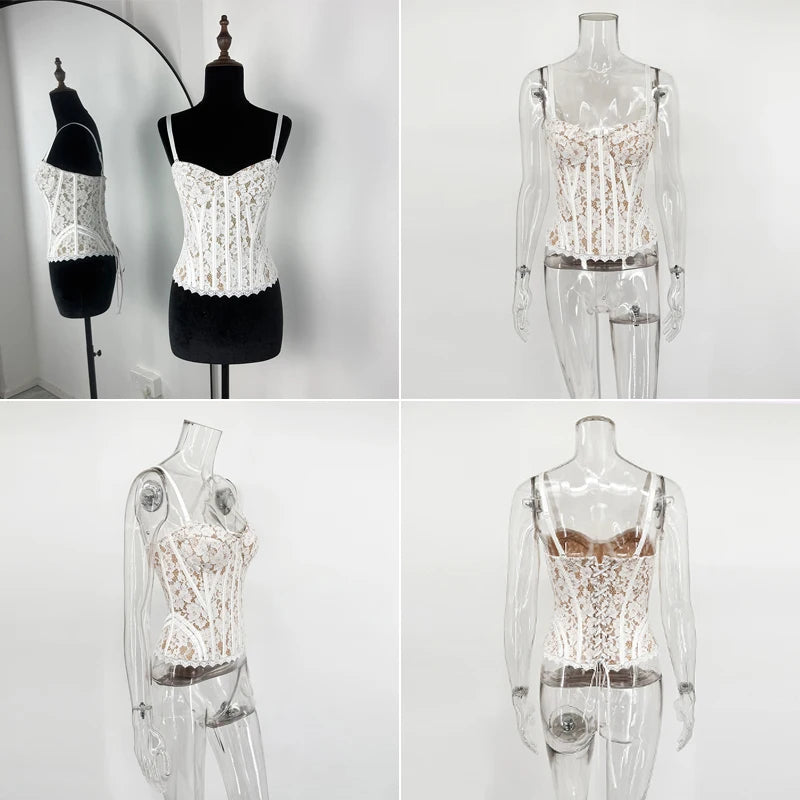 Lace Patchwork Sleeveless Lace-up Top