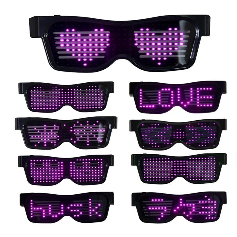 Bluetooth Programmable LED Text USB Charging Display Glasses