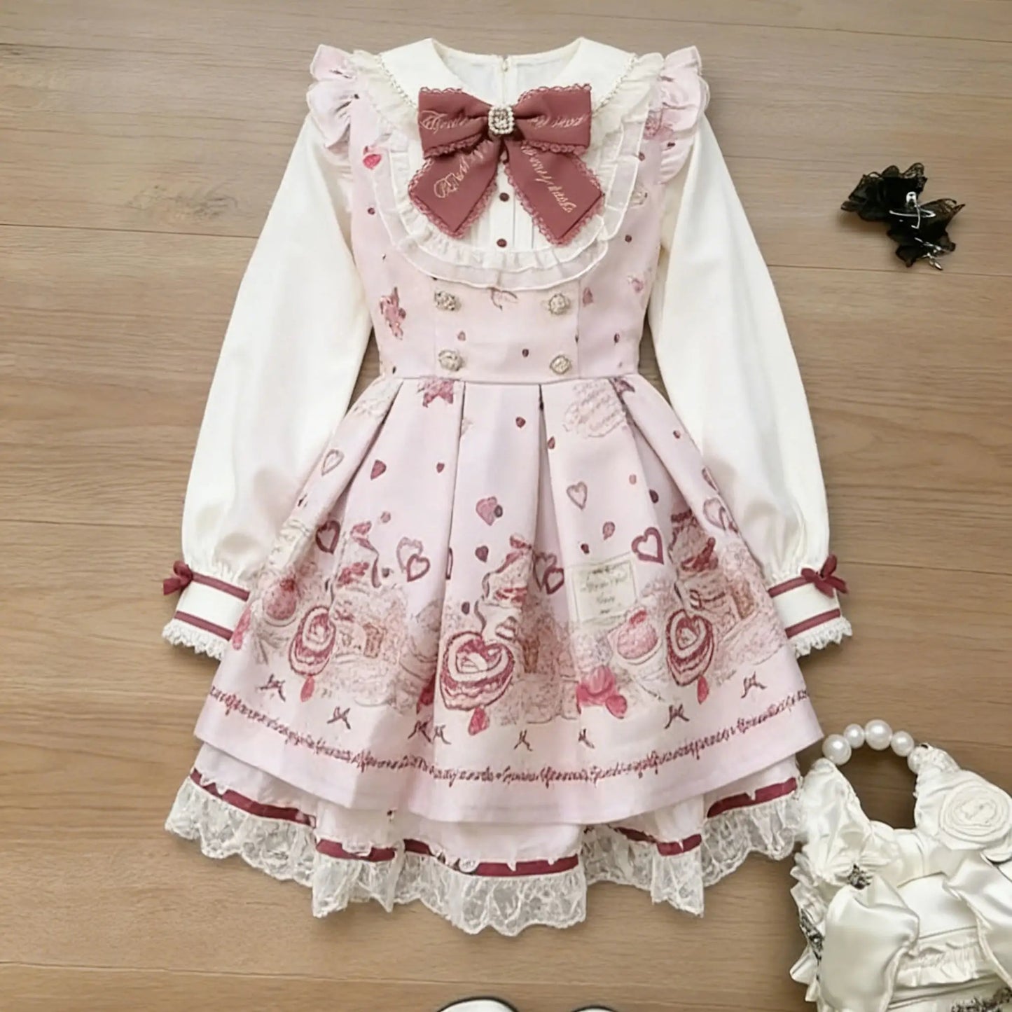 Conjunto de Cárdigan Tejido con Lazo y Minifalda Escocesa con Volantes