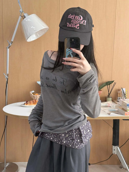 Letter Print Relaxed Fit Long Sleeve sun-protective shirt Fitted Top