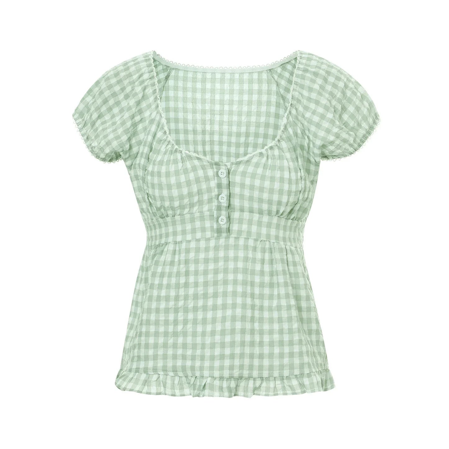 Puff Short Sleeve Square Neck Ruffle Shirt