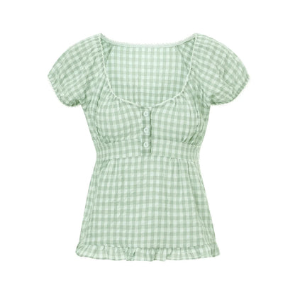 Puff Short Sleeve Square Neck Ruffle Shirt