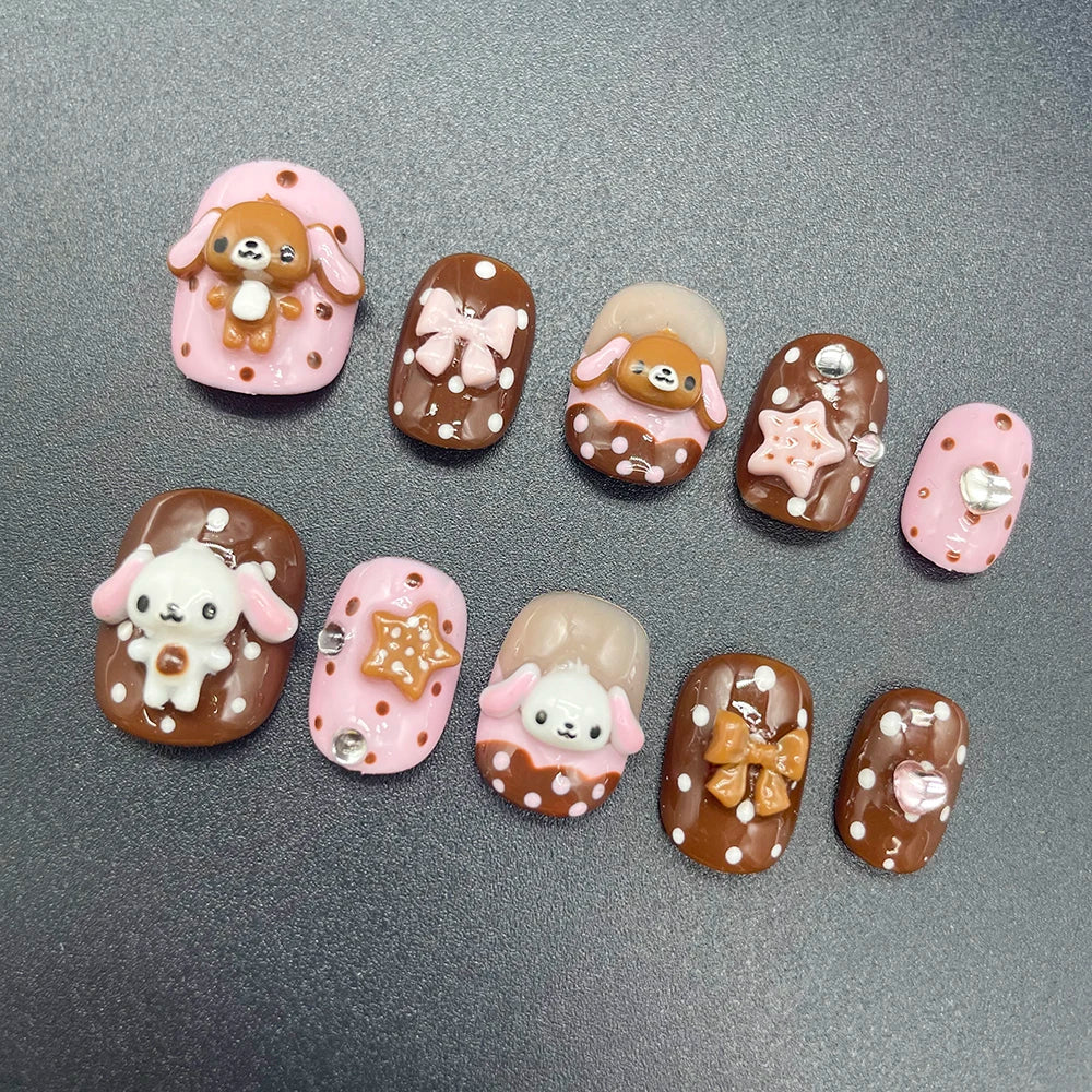 Uñas Postizas Color Chocolate Rosa Conejo