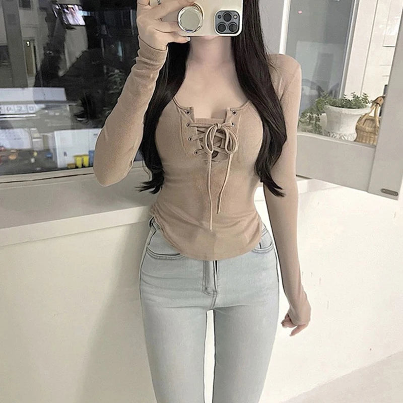 Lace Up Long Sleeve Tee