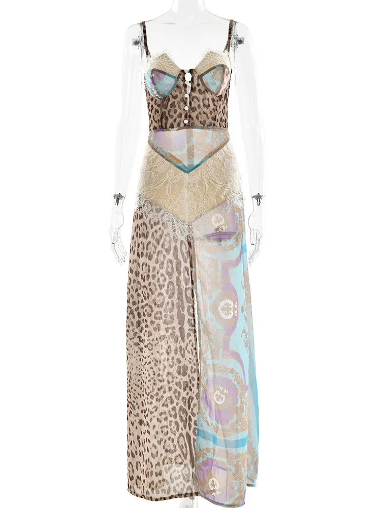 Spaghetti Strap Printed Chiffon Dress