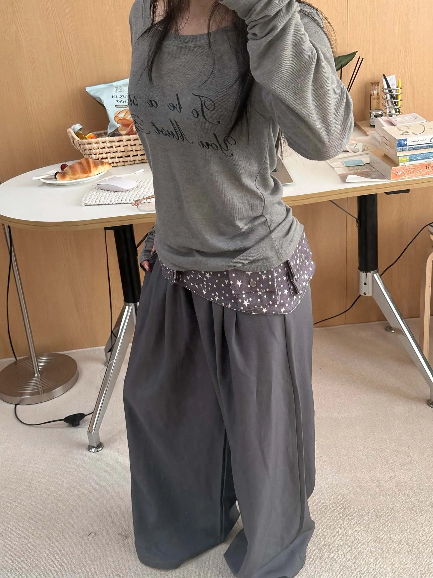 Letter Print Relaxed Fit Long Sleeve sun-protective shirt Fitted Top