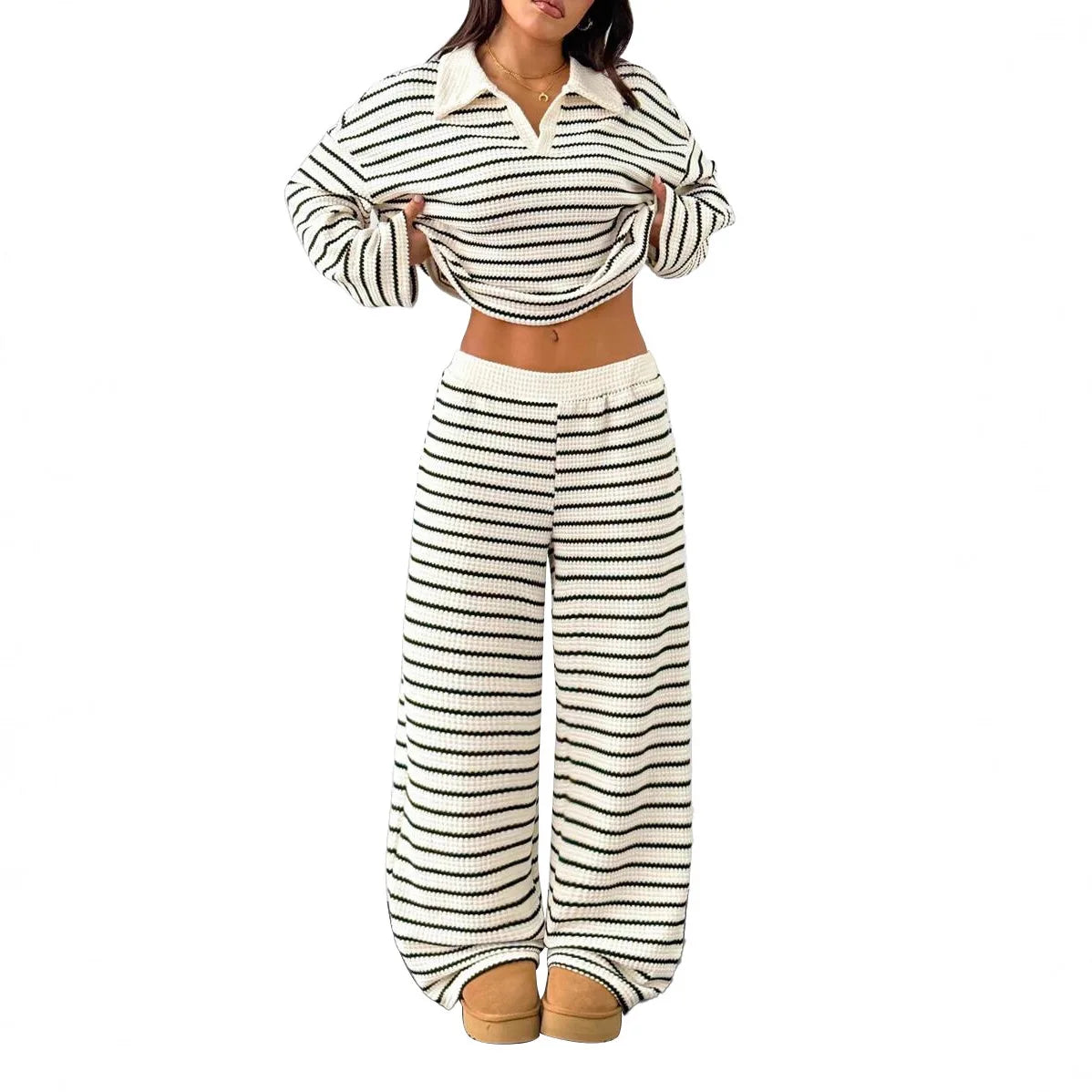 Conjunto de pantalón holgado a rayas