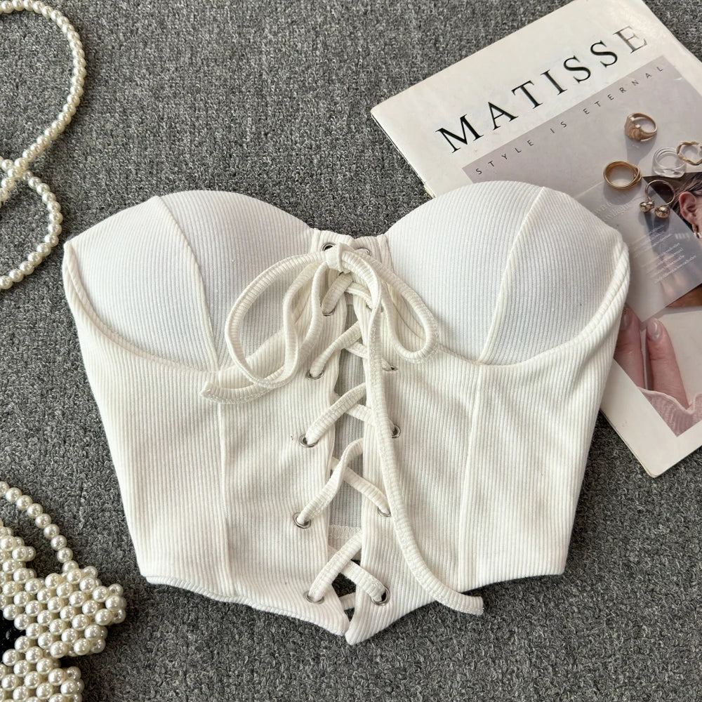 Ribbon Lace-Up Corset Top