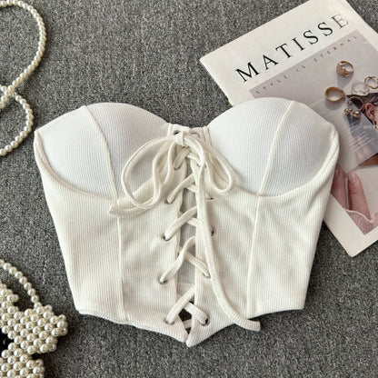 Ribbon Lace-Up Corset Top
