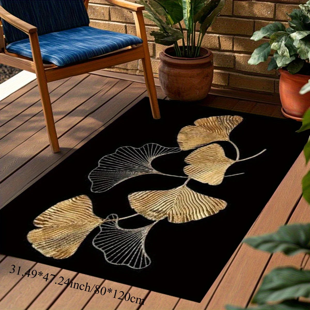 Alfombra de Franela Estampada con Hojas de Ginkgo